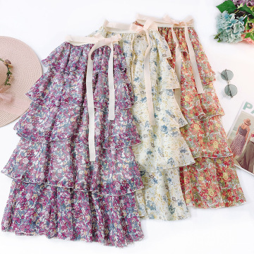 Платья женщины печатают цветочные шифоновые юбки повседневные платья